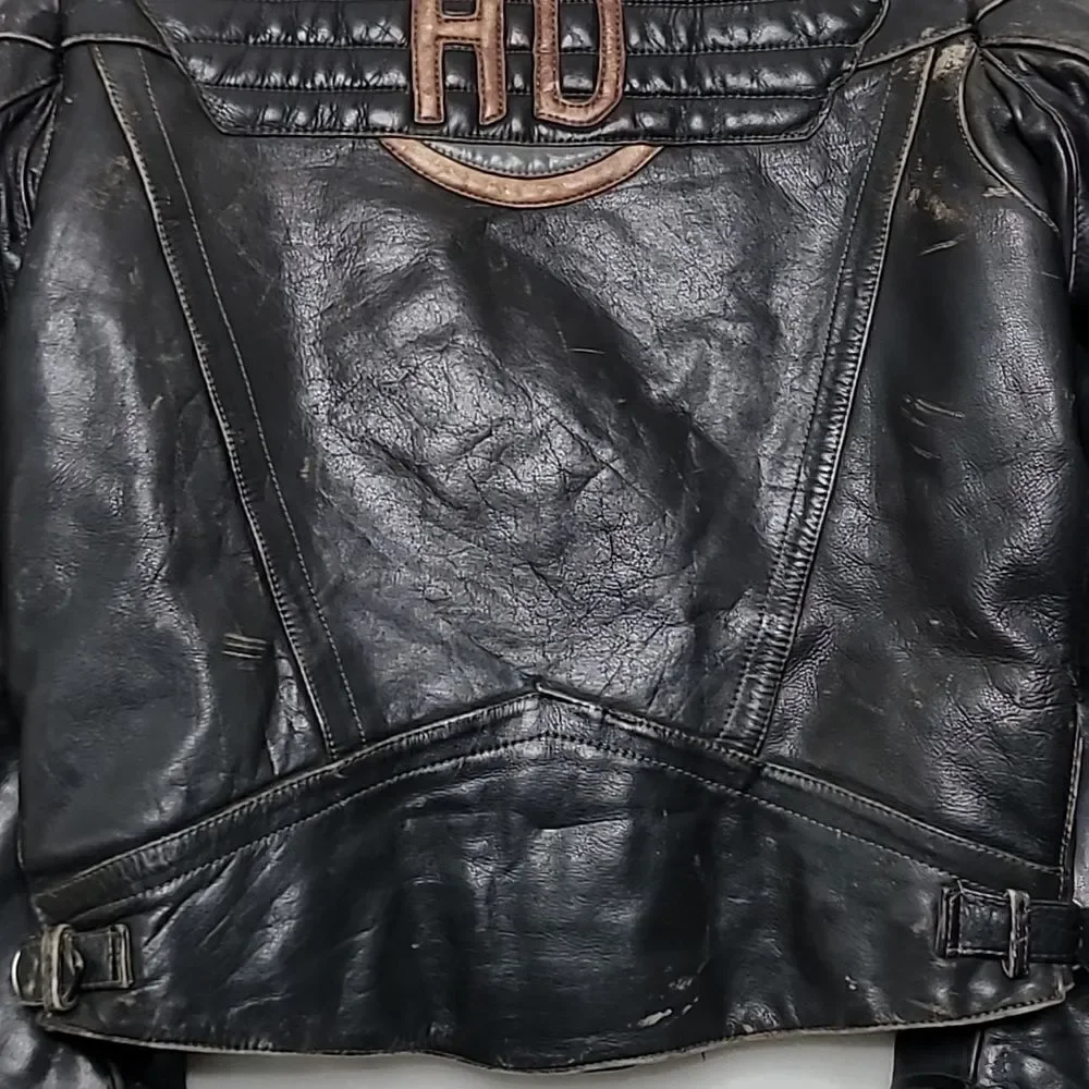 Vintage Harley Davidson‎ Quilted Lined Cowhide Motorcycle Jacket Size 46 Tall